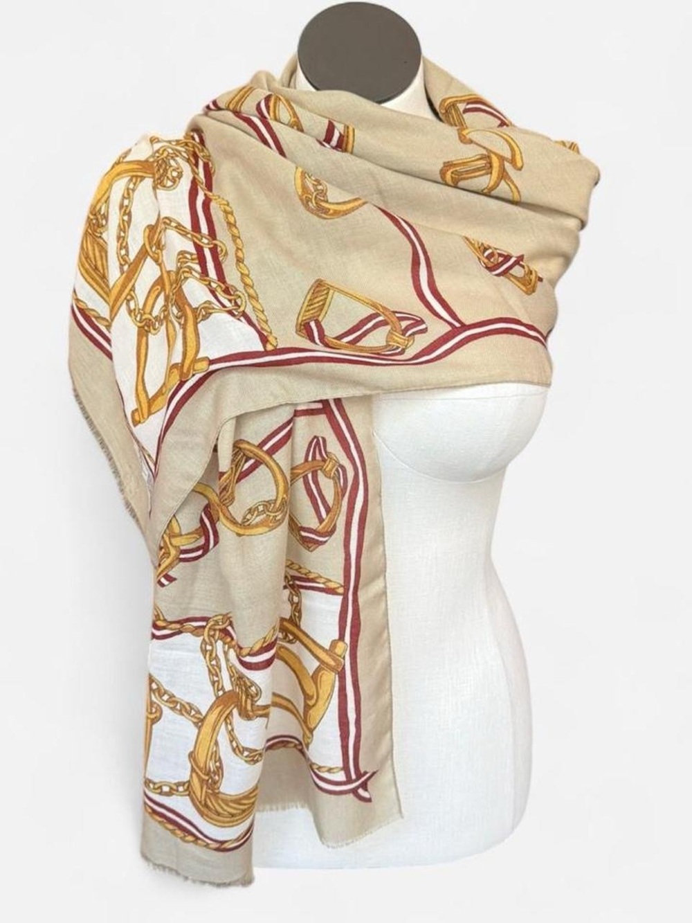Vintage Beige Horsebit Chain Print Women's Scarf